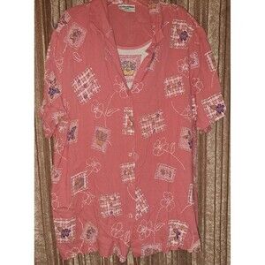 Alfred Dunner Twin Top Blouse Shirt Women Size 20 Pink Floral Collared Button Up